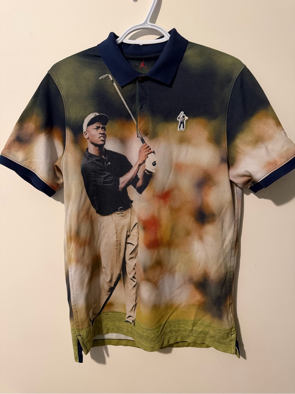 Men's Graphic Golf Polo - Navy Collar with Multicolor Print